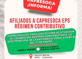 Capresoca EPS traslada oficina de atención al usuario del régimen contributivo a su sede principal en Yopal