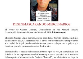 ELN da a conocer identidad de sujeto que adelantaría atentado en el Piedemonte Llanero