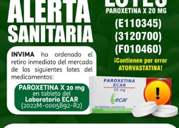 Alerta sanitaria por medicamento Paroxetina x 20 mg