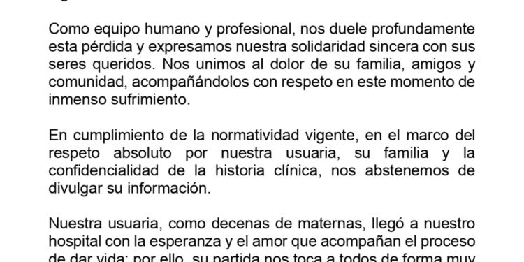 HORO se pronunció sobre el fallecimiento de paciente en periodo de postparto