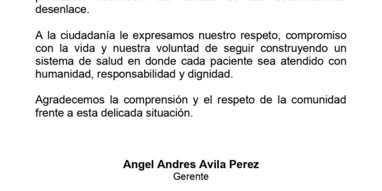 HORO se pronunció sobre el fallecimiento de paciente en periodo de postparto