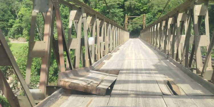 Peligro en la Vía de la Soberanía: Se Desprenden Láminas del Puente sobre el Río Cubugón