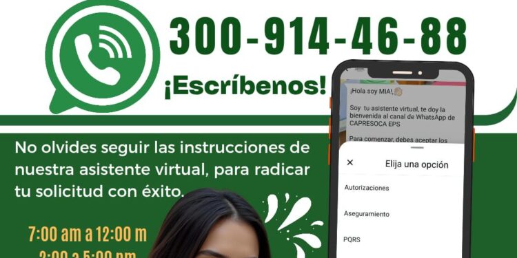 Capresoca habilita nuevo Whatsapp para autorización de servicios 3009144688