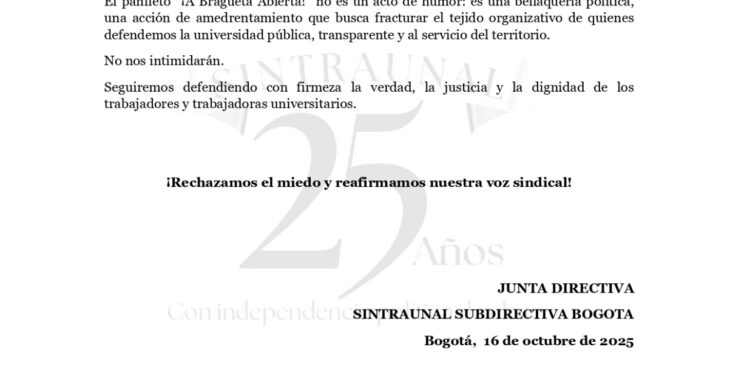 Denuncian amenaza y perfilamiento contra dirigentes sindicales de la Universidad Nacional de Colombia sede Orinoquía en Arauca