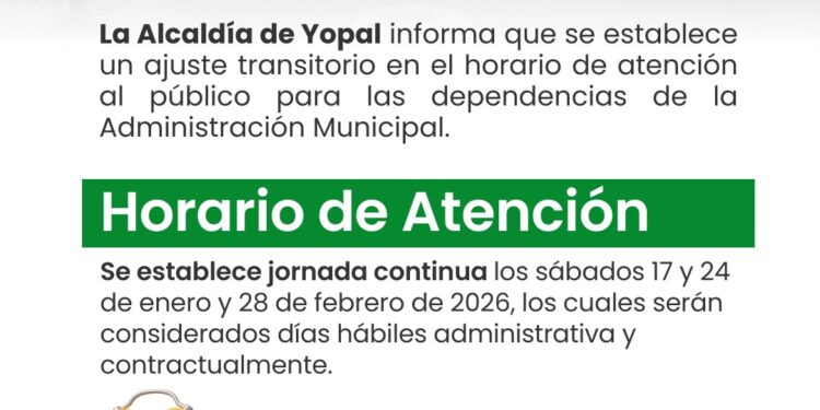 Alcaldía de Yopal ajusta temporalmente su jornada de atención al público