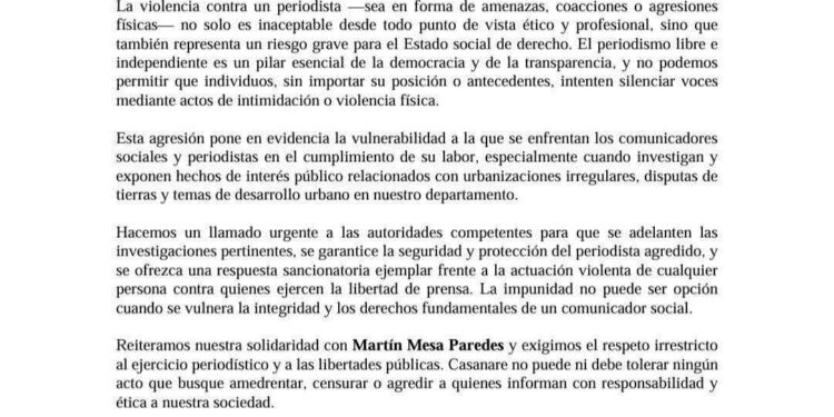 Solidaridad con el colega periodista Martín Mesa Paredes