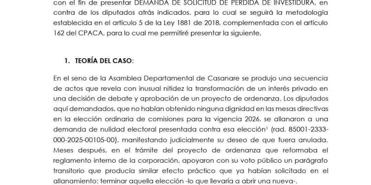 Demanda de pérdida de investidura contra tres diputados de Casanare