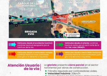 Nuevo plan de tránsito entra en operación por obras de la doble calzada en la glorieta Monumento al Coleo en Arauca capital