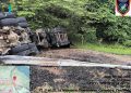 Ileso salió conductor de tractocamión accidentado en el intercambiador vial de Tauramena