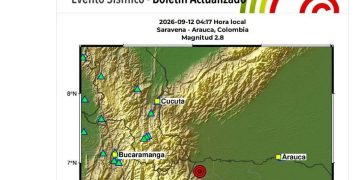 Sismo de magnitud 2.8 fue registrado este sábado en el departamento de Arauca