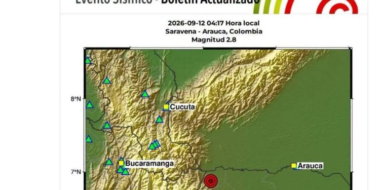 Sismo de magnitud 2.8 fue registrado este sábado en el departamento de Arauca